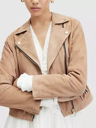 AllSaints Dalby Suede Biker Jacket, Pale Tan