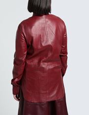 LEATHER L/SLEEVE OVERSHIRT Solid color shirts & blouses