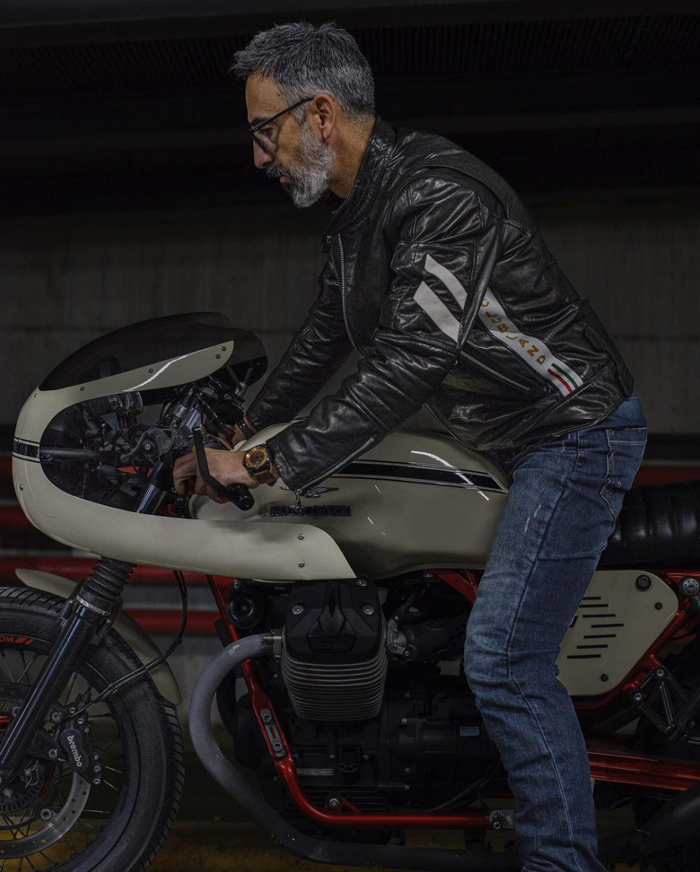 Black Racer Jacket: knitted Letter Band