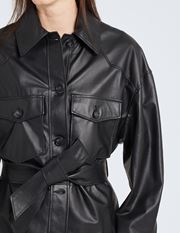 LEATHER BELTED OVERSHIRT Solid color shirts & blouses