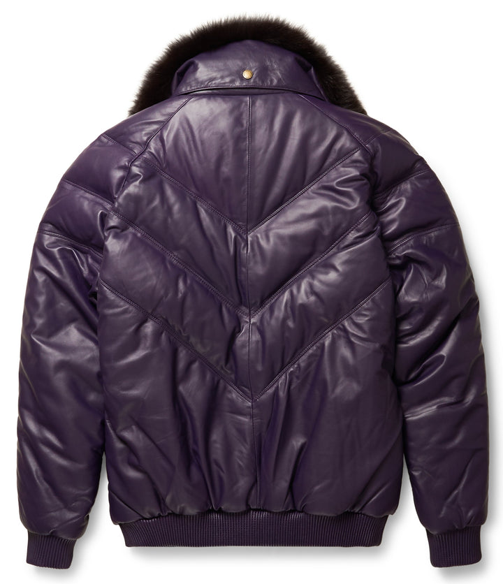 Buy Purple Leather V-Bomber Jacket