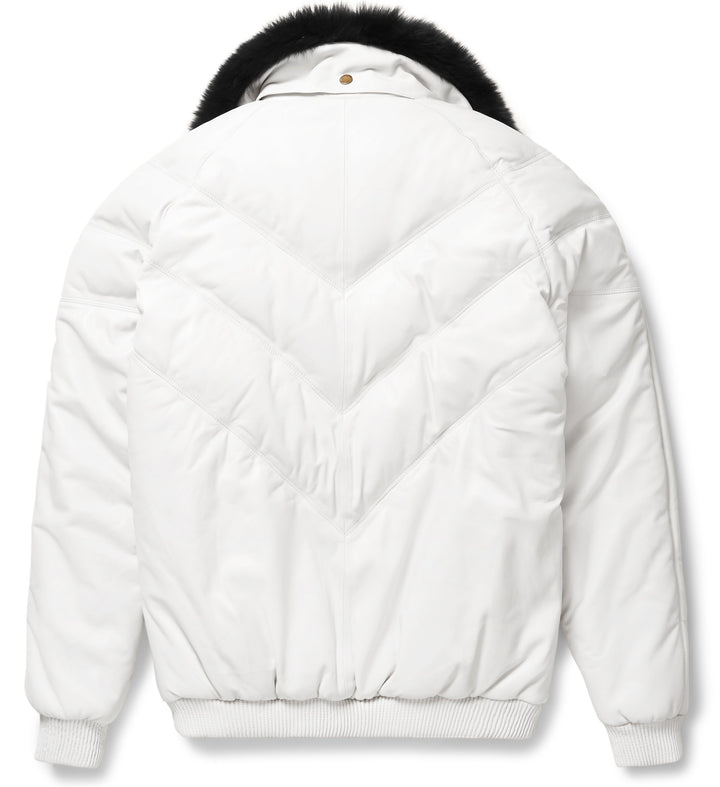 Buy White Leather V-Bomber Jacket Top Rated
