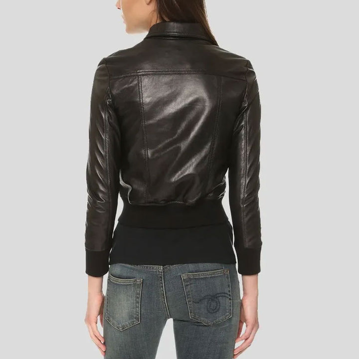 Buy Halle Shirt Black Bomber Leather Jacket