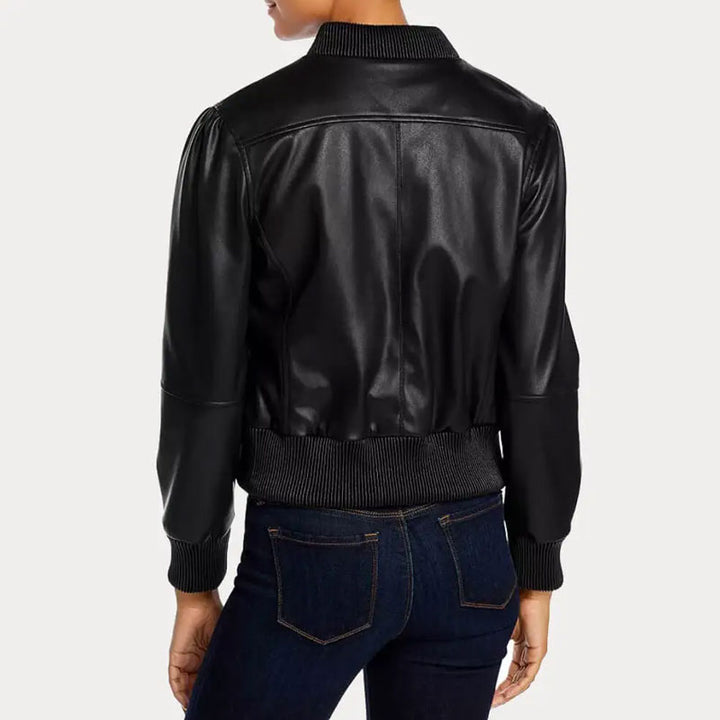 Buy Women’s Faux Black Bomber Leather Jacket
