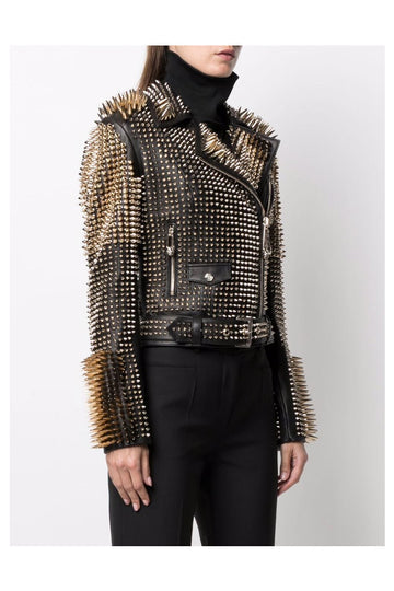 Black Punk Long Spiked Studded Biker Jacket
