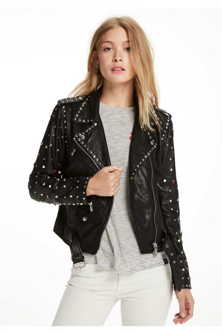 Black Women Spiked Studded Motorcycle Jacket