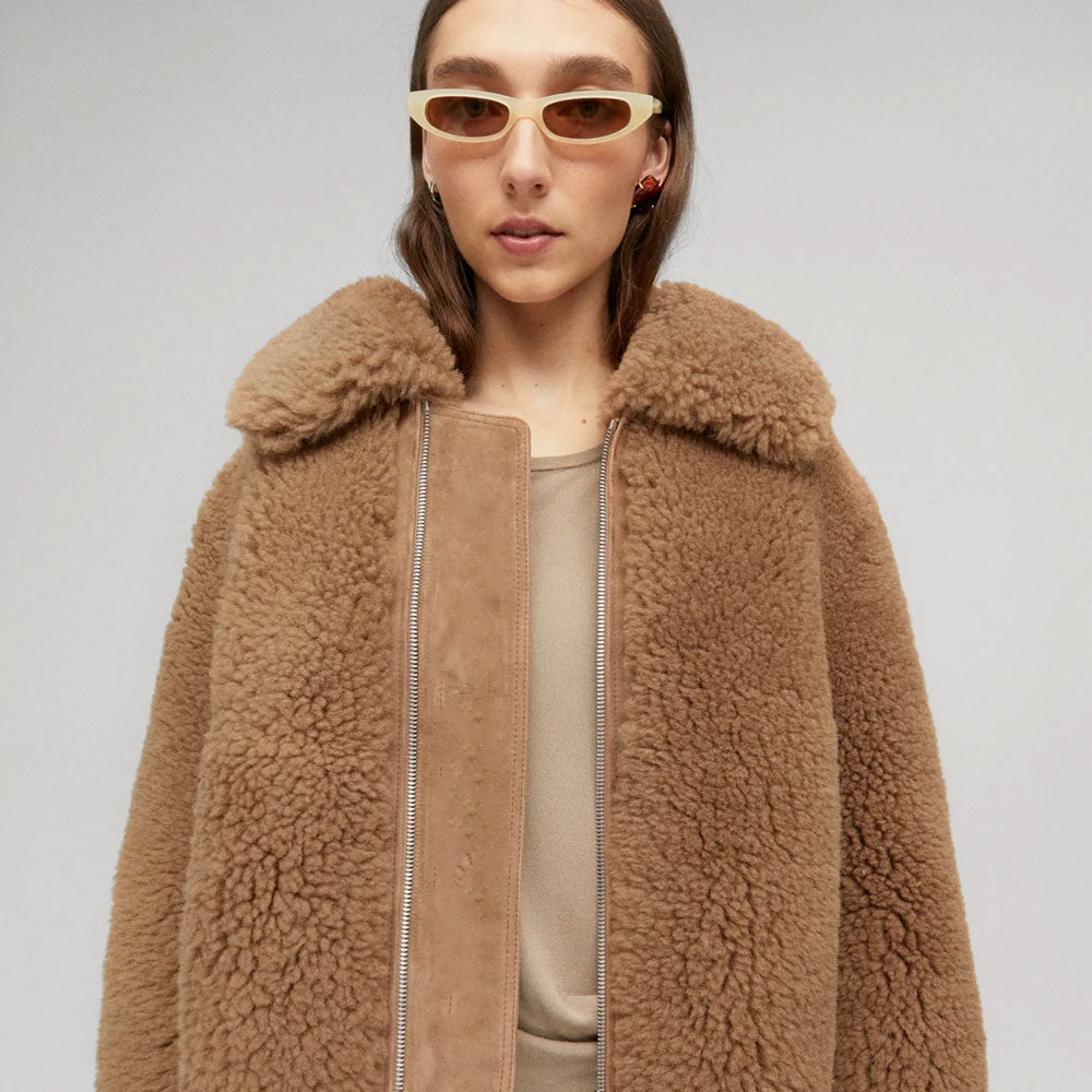 Womens Brown Fur Shearling Leather Jacket