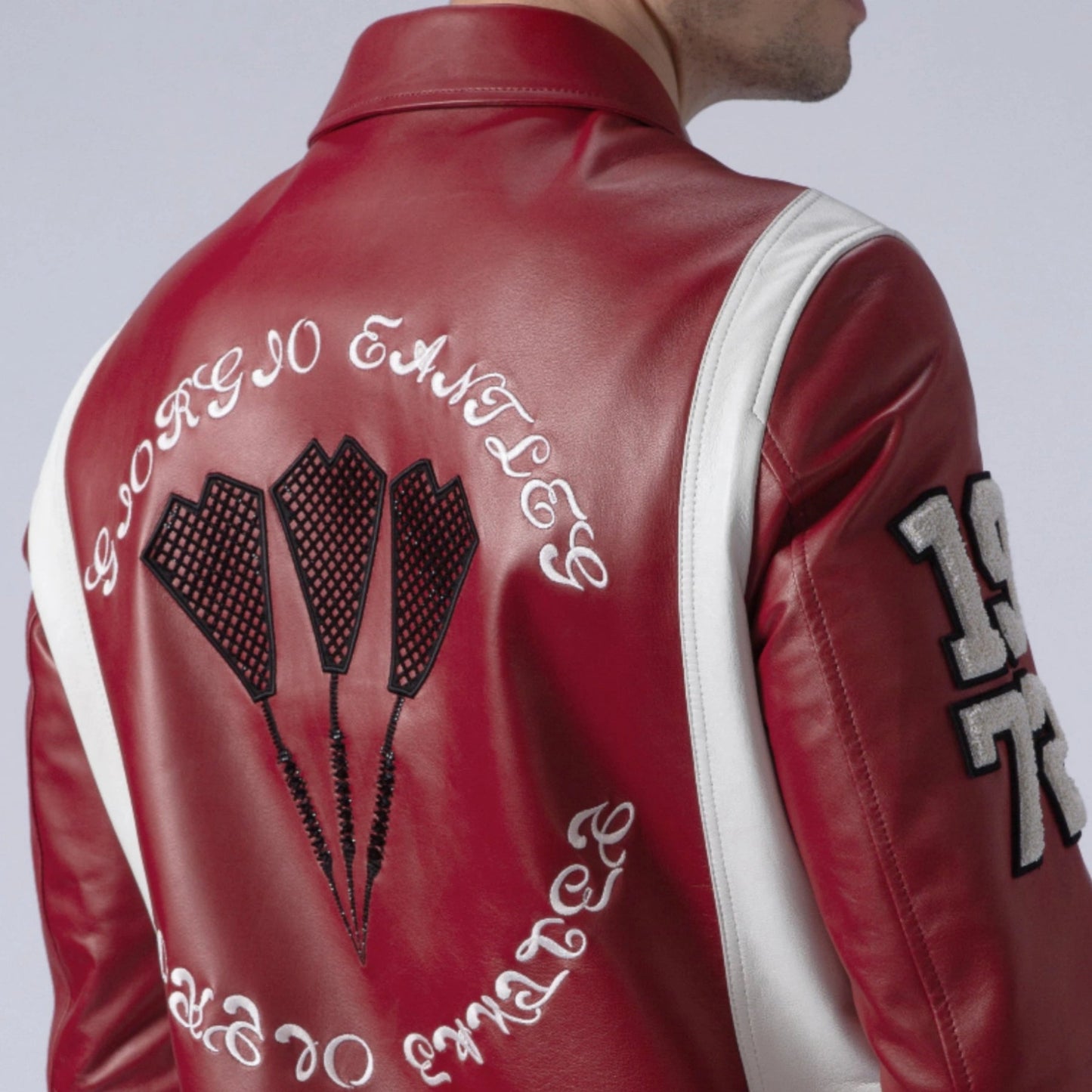 Red Bomber Varsity Leather Trucker Jacket