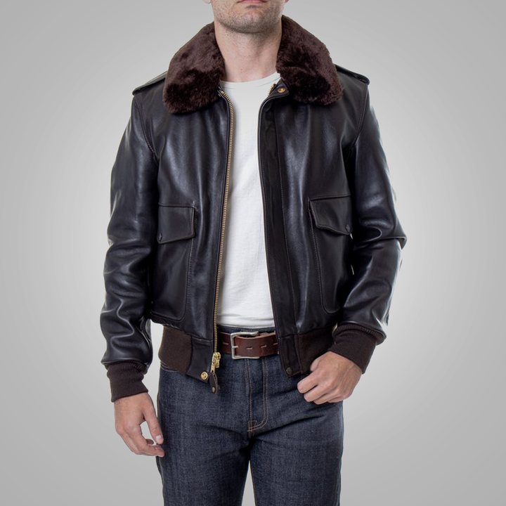 Fashion Men Brown Flying RAF A2 Cowhide Jacket