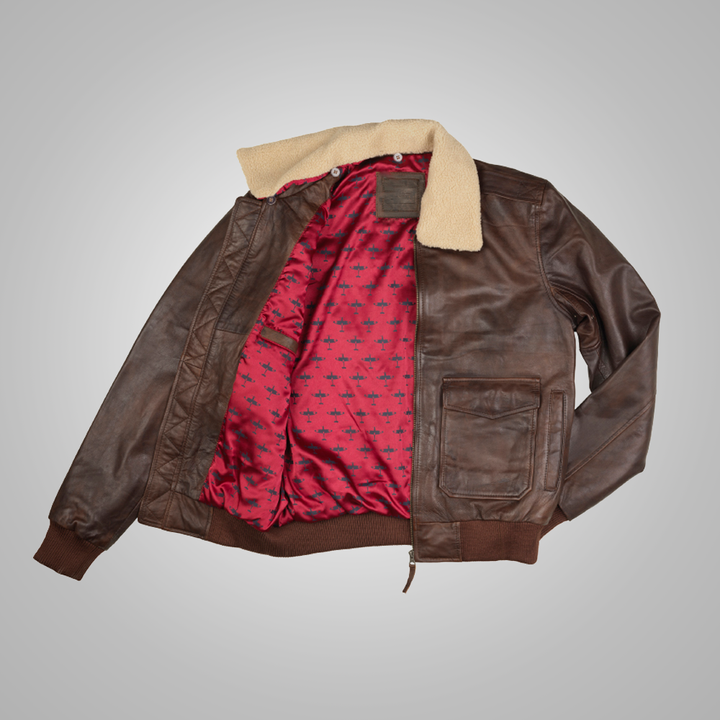 Brown Waxed Sheepskin Aviator Leather Flight Jacket