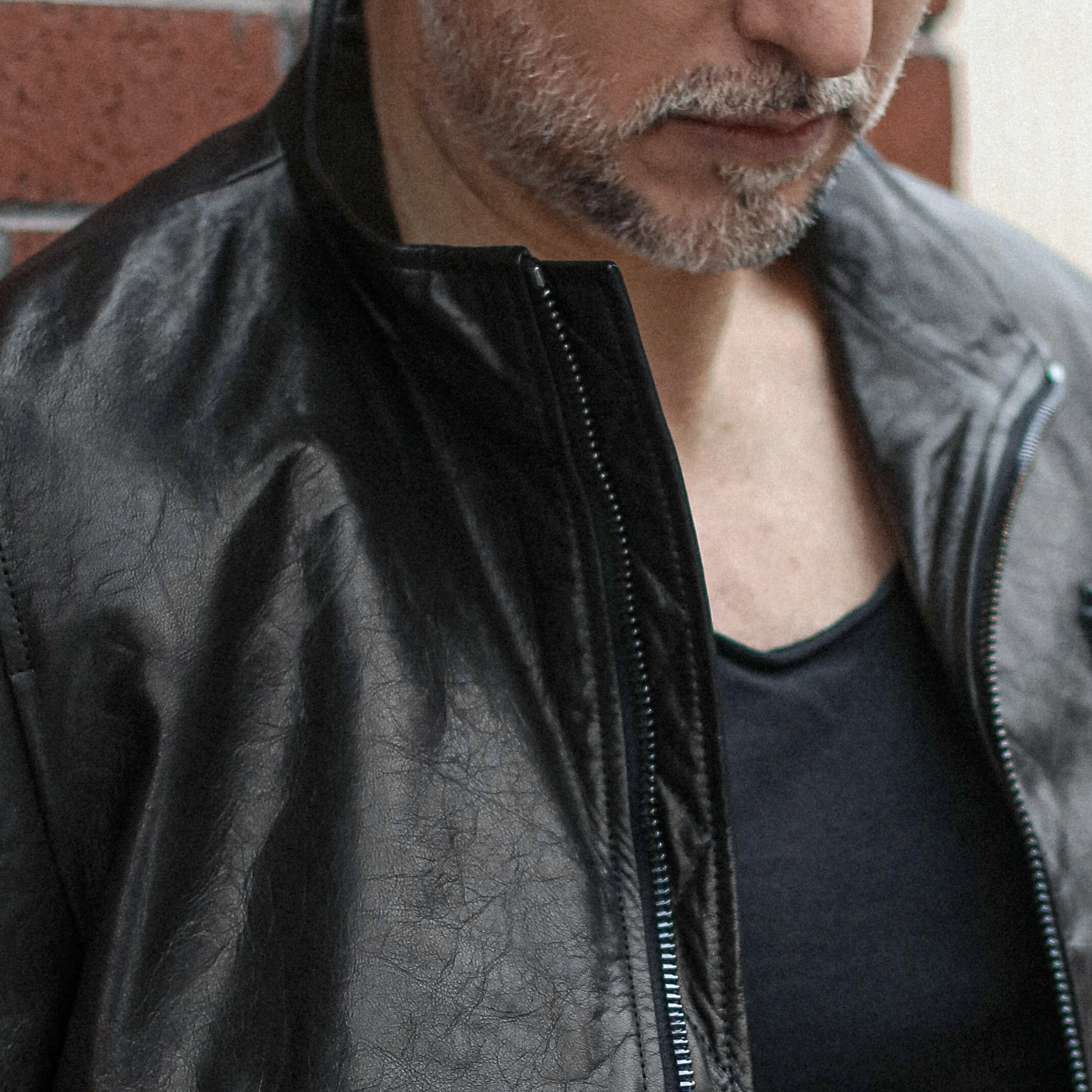 Black Logo Genuine Leather Bomber Jacket