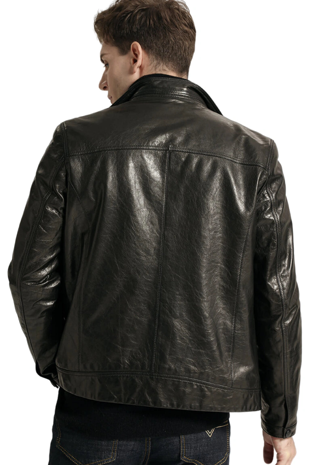 Black Pithy Genuine Leather Jacket