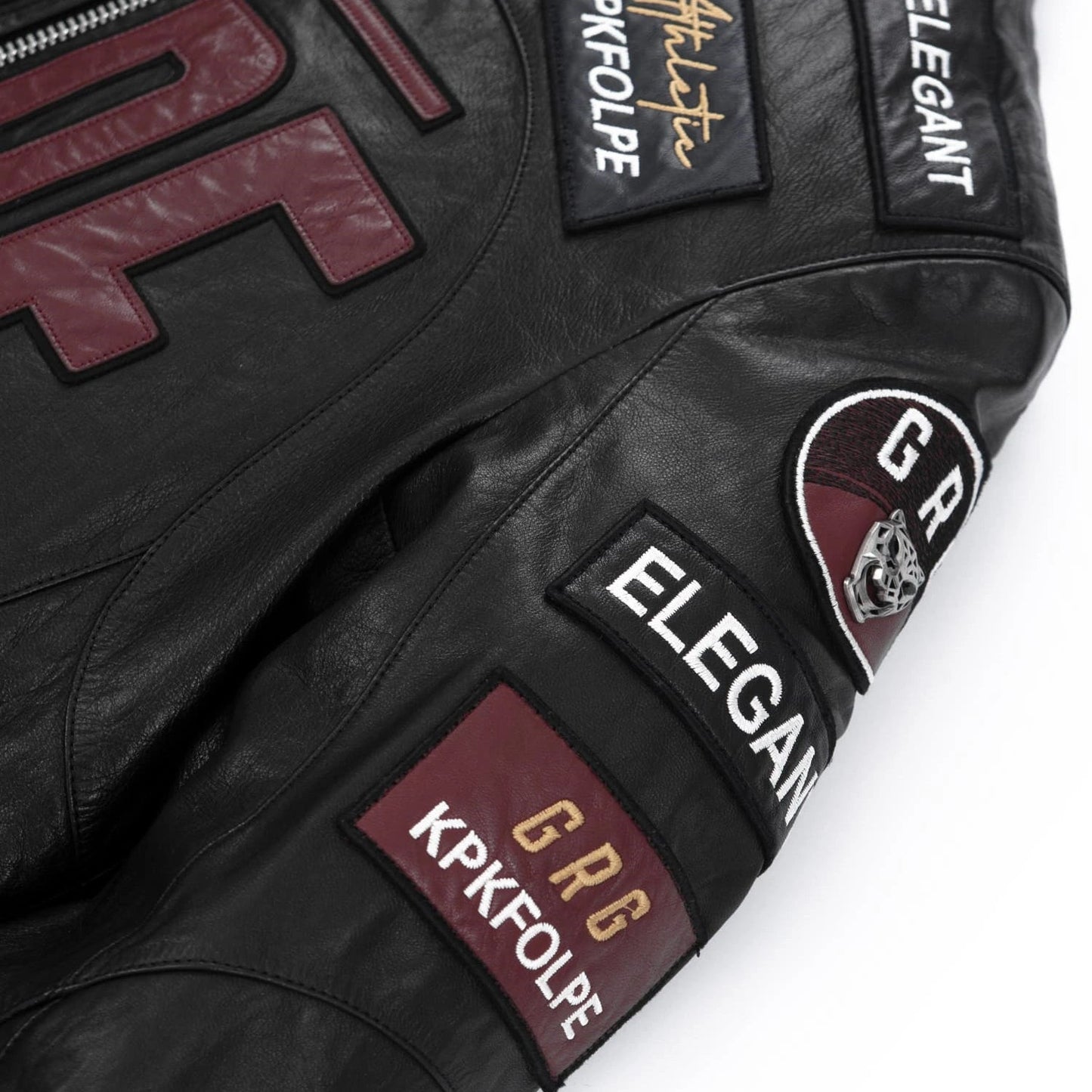 Black Full Patched Leather Racer Jacket