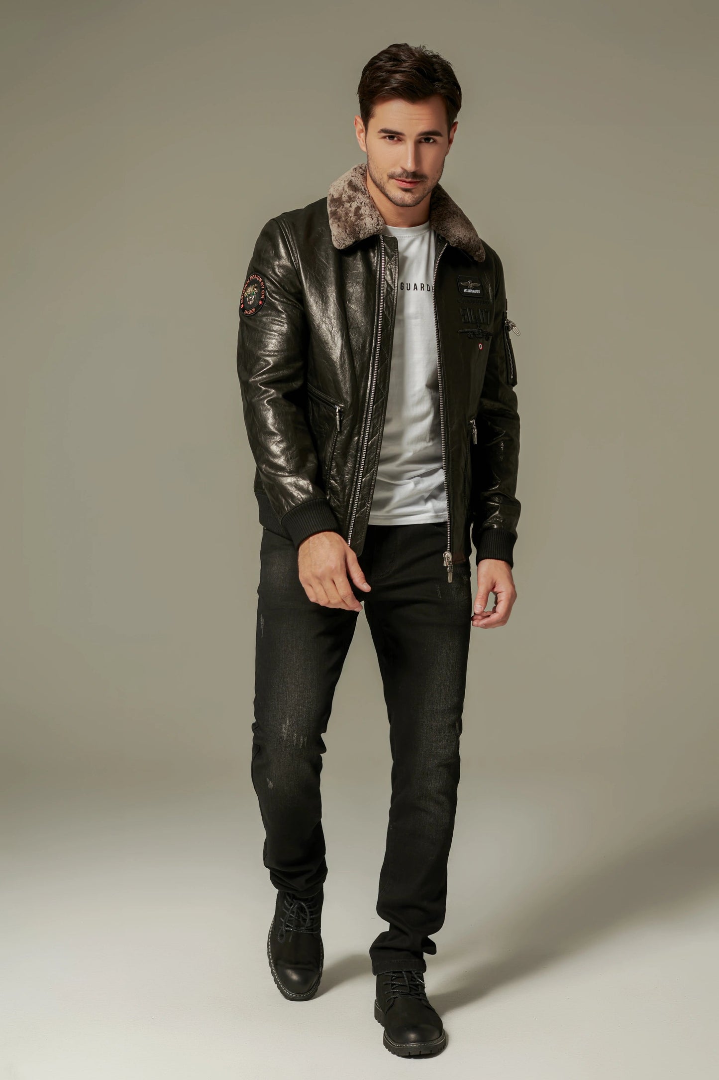 Black Detachable Lamb Fur Collar Jacket