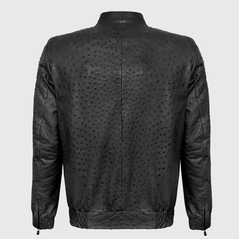 Black Ostrich Leather Biker Jacket