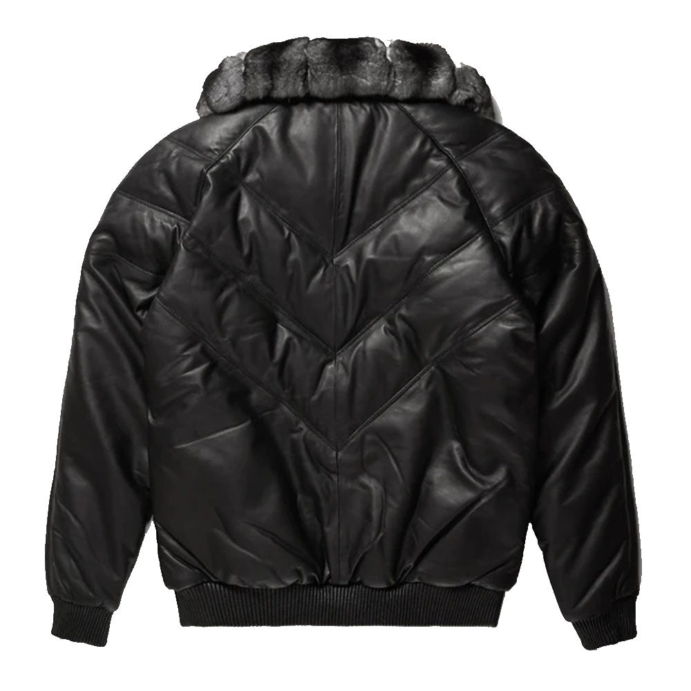 Buy Black Leather V-Bomber Jacket For Sale