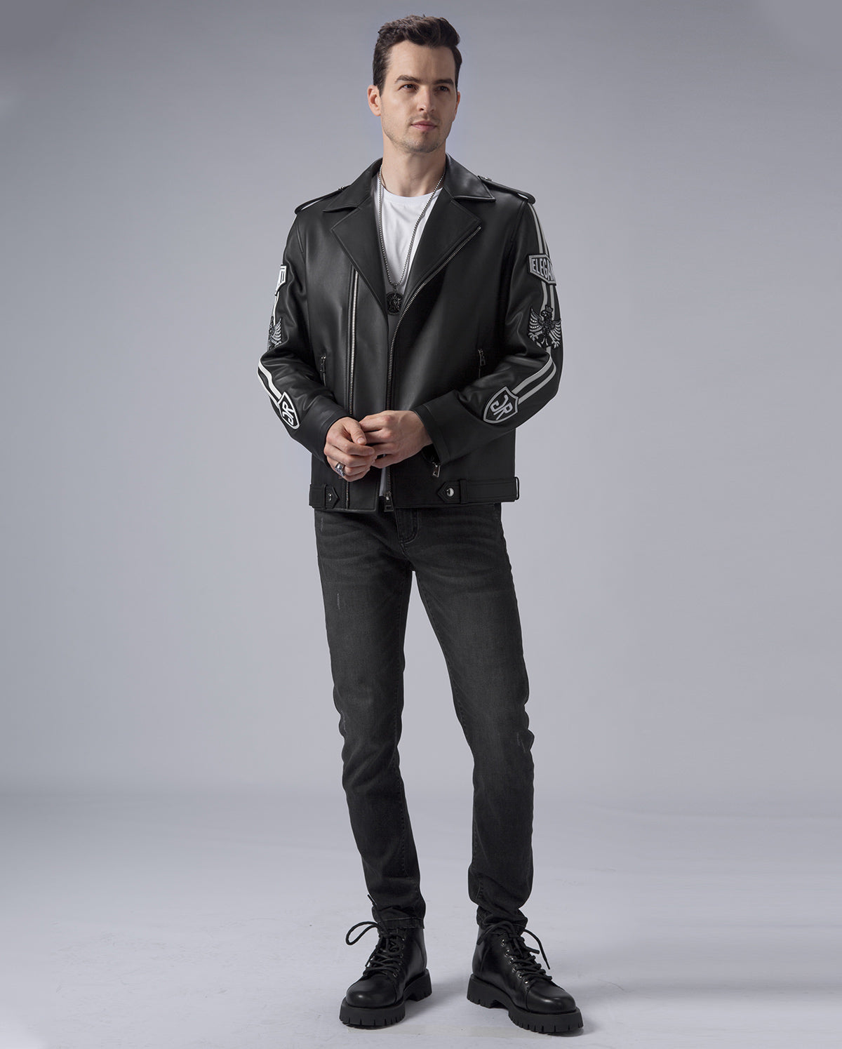 Black Asymmetric Genuine Leather Motorcycle Jacket