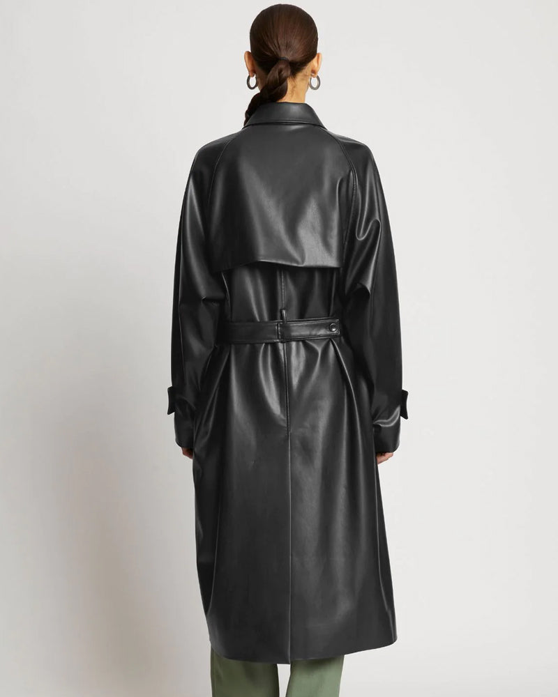 Buy Best Classic Fashion Black Sheepskin Leather Plain Trench Coat