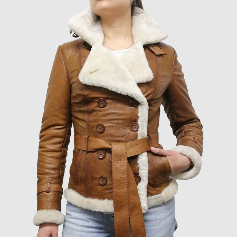 Buy Brown pilot aviator shearling jacket
