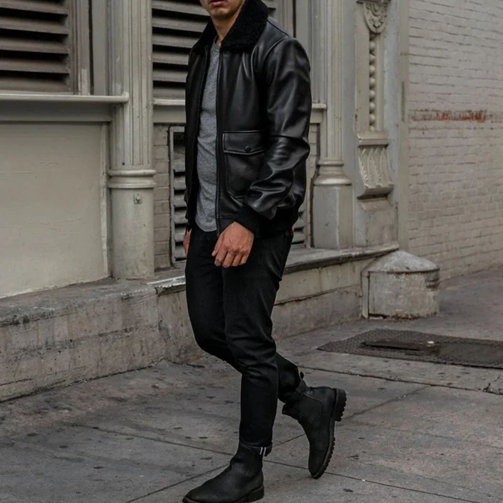 Men's Black G-1 Flight Leather Bomber Jacket