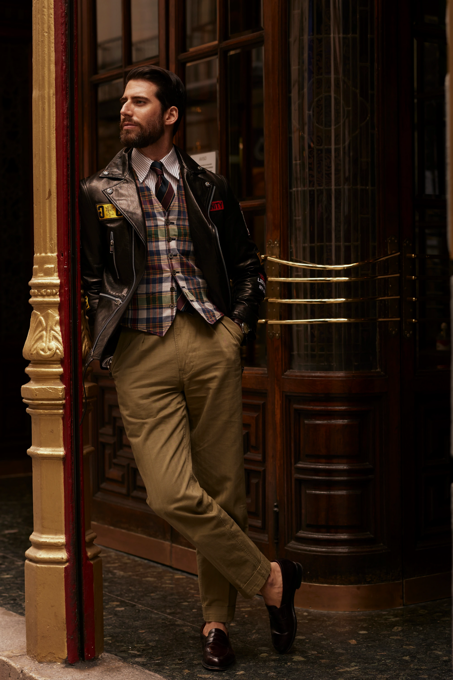 Black Patched Vegetable Tanned Moto Jacket