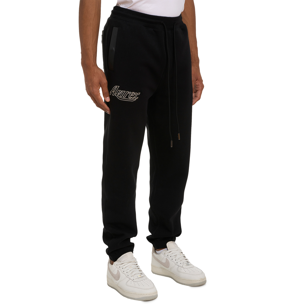 Classic Avirex Cotton Fleece Black Aces Jogger With Extended Drawstring And Soft Nappa Leather Patch Pocket