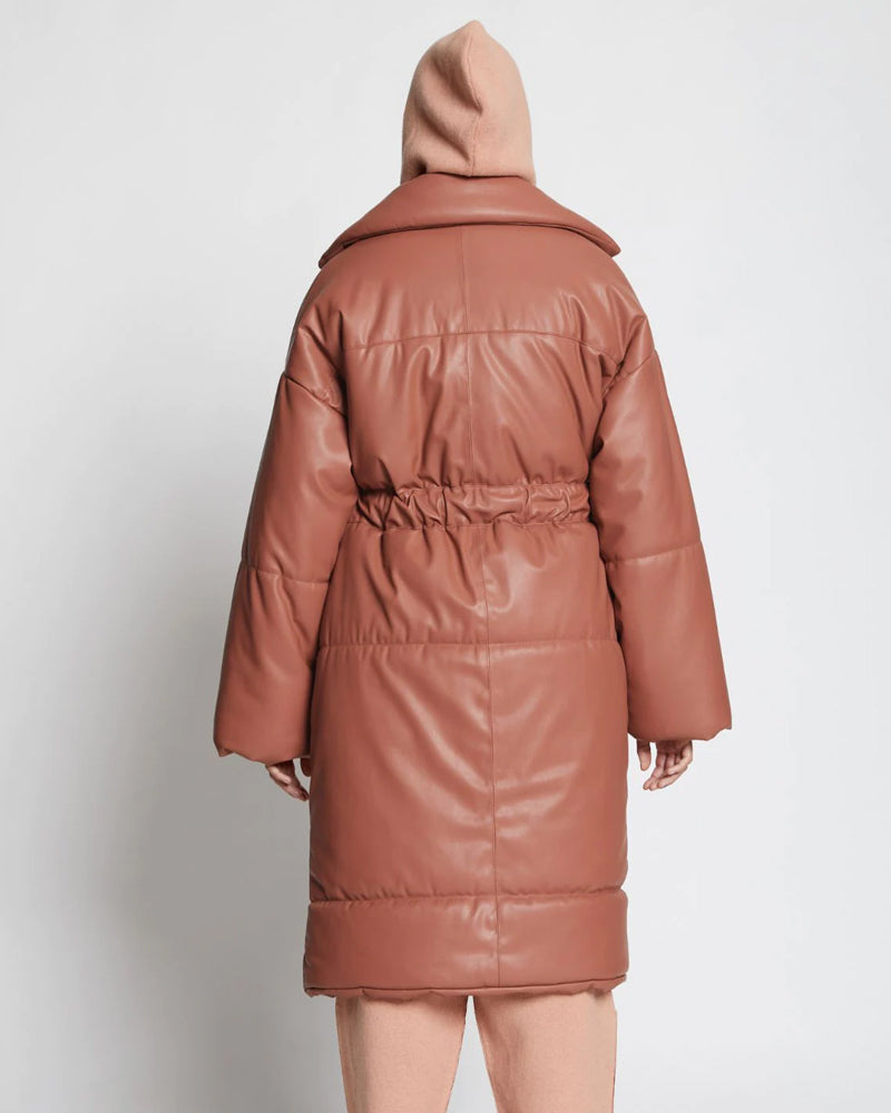 Buy Faux Leather Puffer Trench Coat