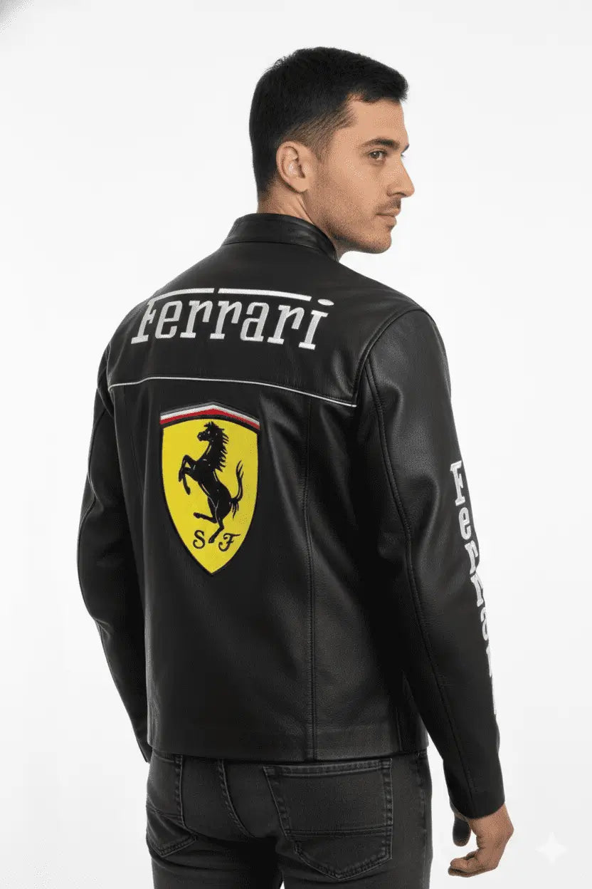 Ferrari Marlboro Black Leather Streetwear Jacket