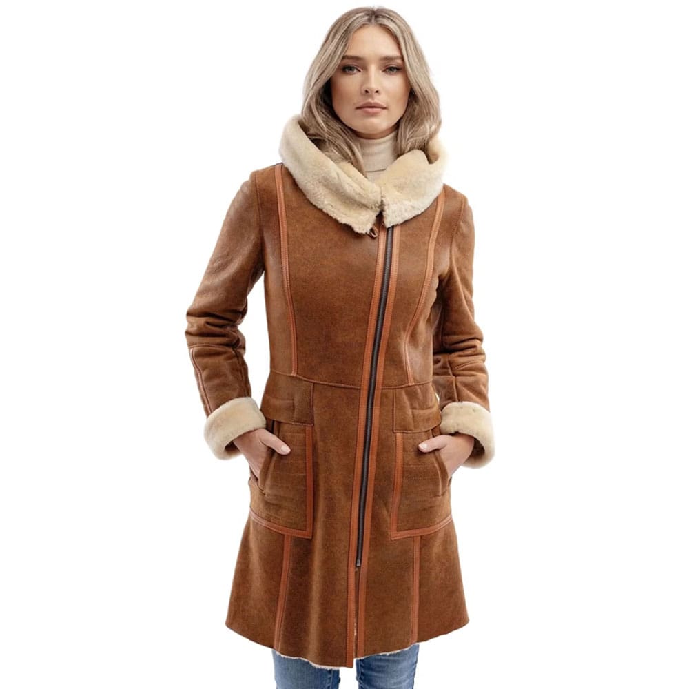 Ginta Women Waxed Brown Aviator Bomber Jacket