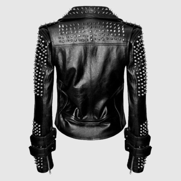 Women Black Punk Silver Spiked Studded Jacket