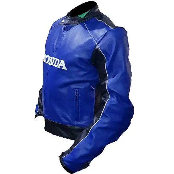 Honda Racing Blue Motorbike Riding Leather Biker Jacket