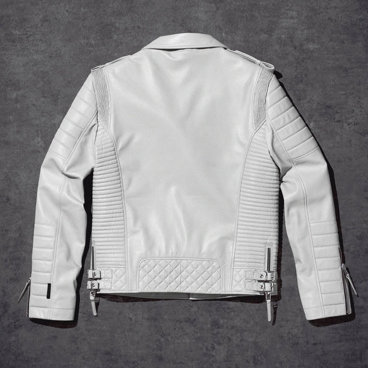 Best New Style Fashion Men White Pearl Biker Leather Jacket