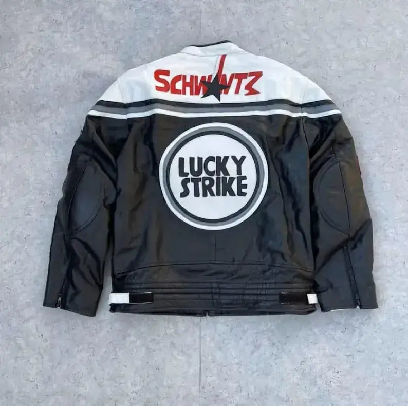 Lucky Strike Biker Streetwear Fashion Motorcycle Cowhide Leather Racing Jacket