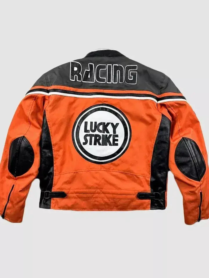 Lucky Strike Orange & Black Motorcycle Cotton Jacket