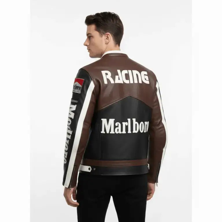 Marlboro Black And Brown Biker Leather Jacket