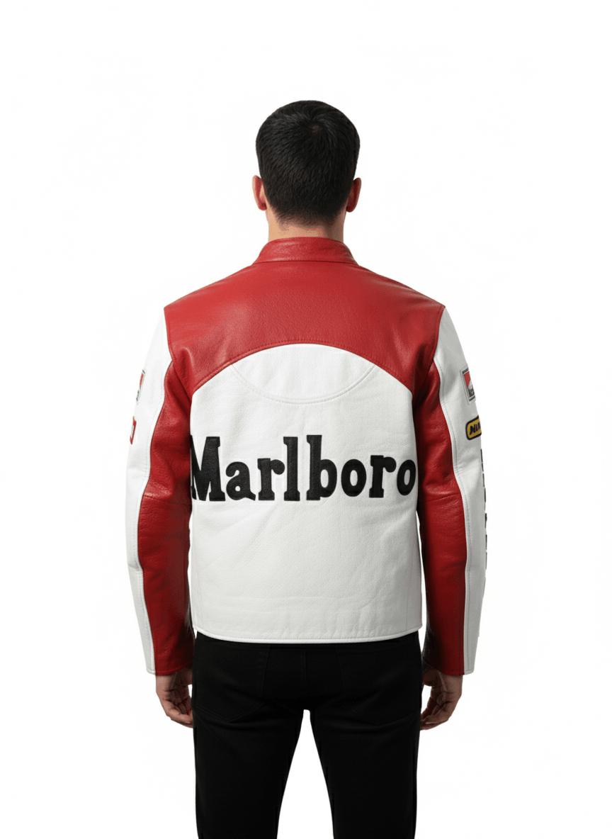Marlboro Race Motorbike Biker Cowhide Leather Jacket