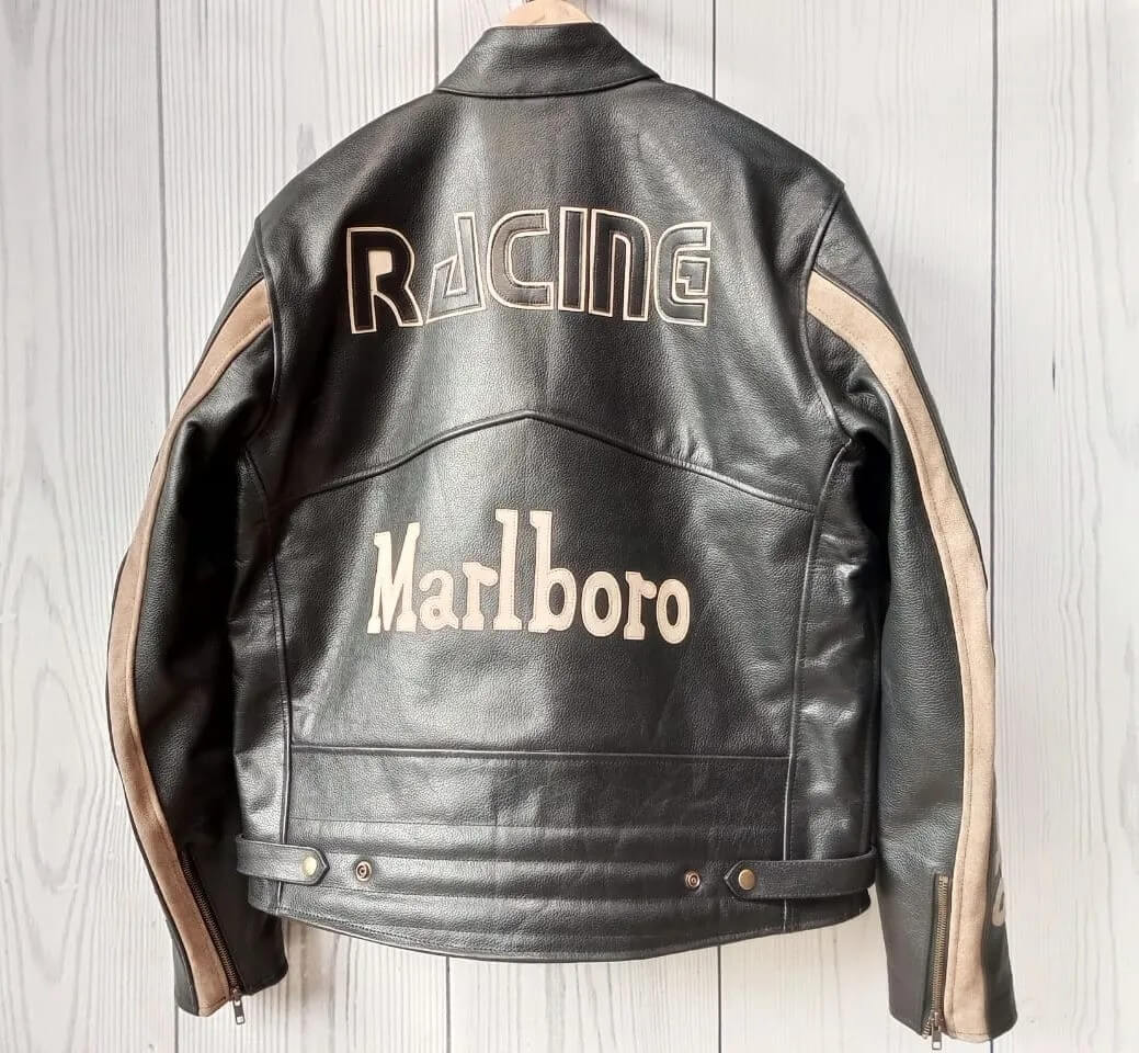 Marlboro Racing Black Motorcycle Cowhide Leather Jacket