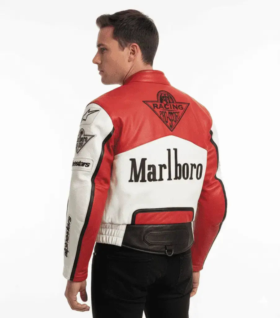 Marlboro Racing Motorcycle Vintage Biker Cowhide Leather Riding Jacket