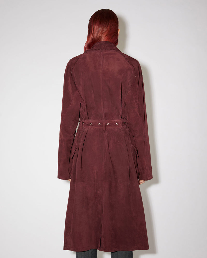 Buy Maroon Suede Long Duster Trench Coat