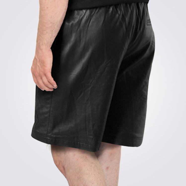 Mens Elegant Black Leather Bermuda Shorts