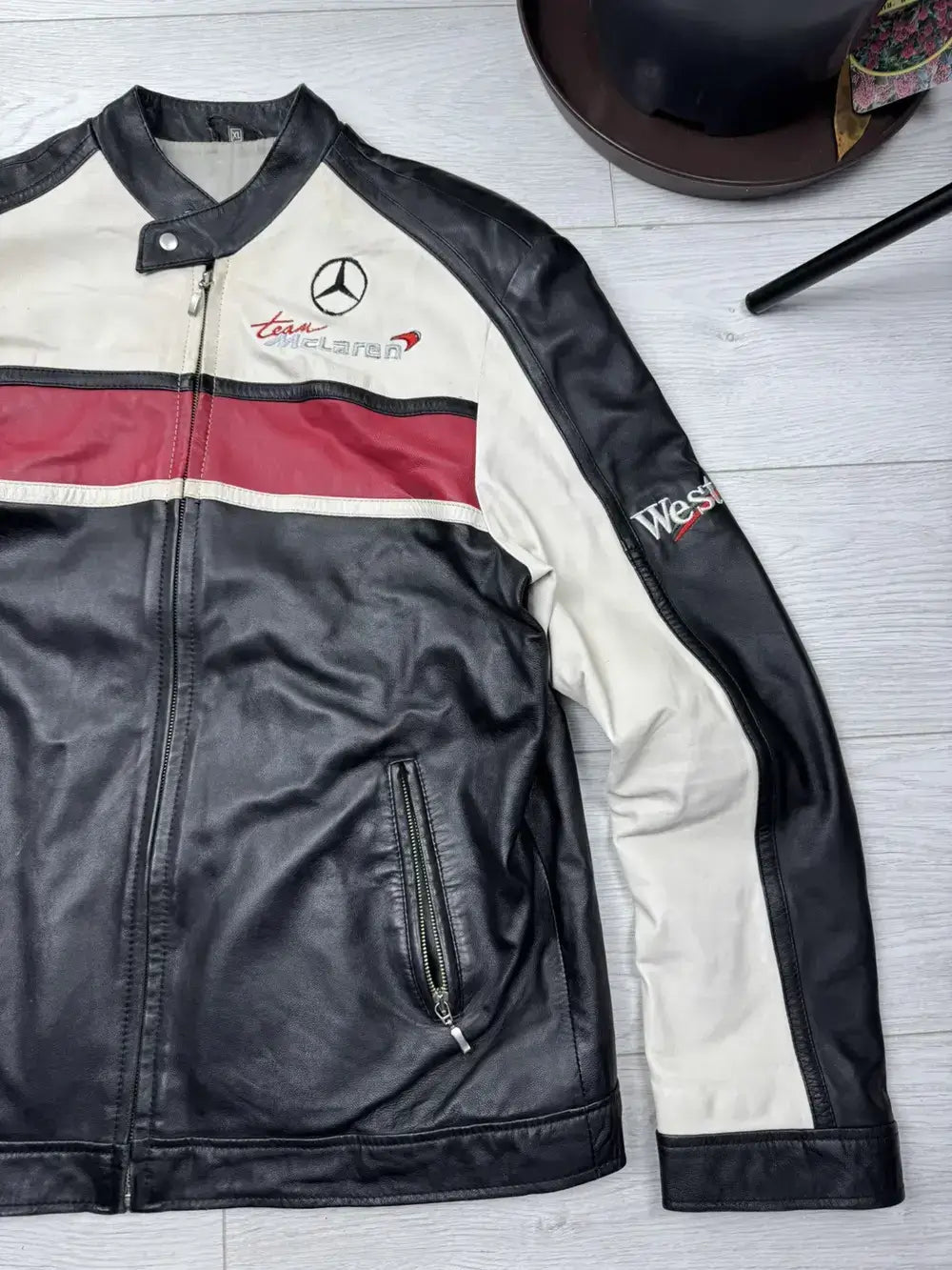 Mercedes Racing F1 Streetwear Rare Cowhide Leather Jacket