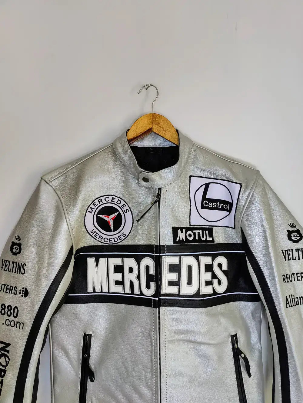 Mercedes Racing Genuine Cowhide Leather Streetwear Jacket