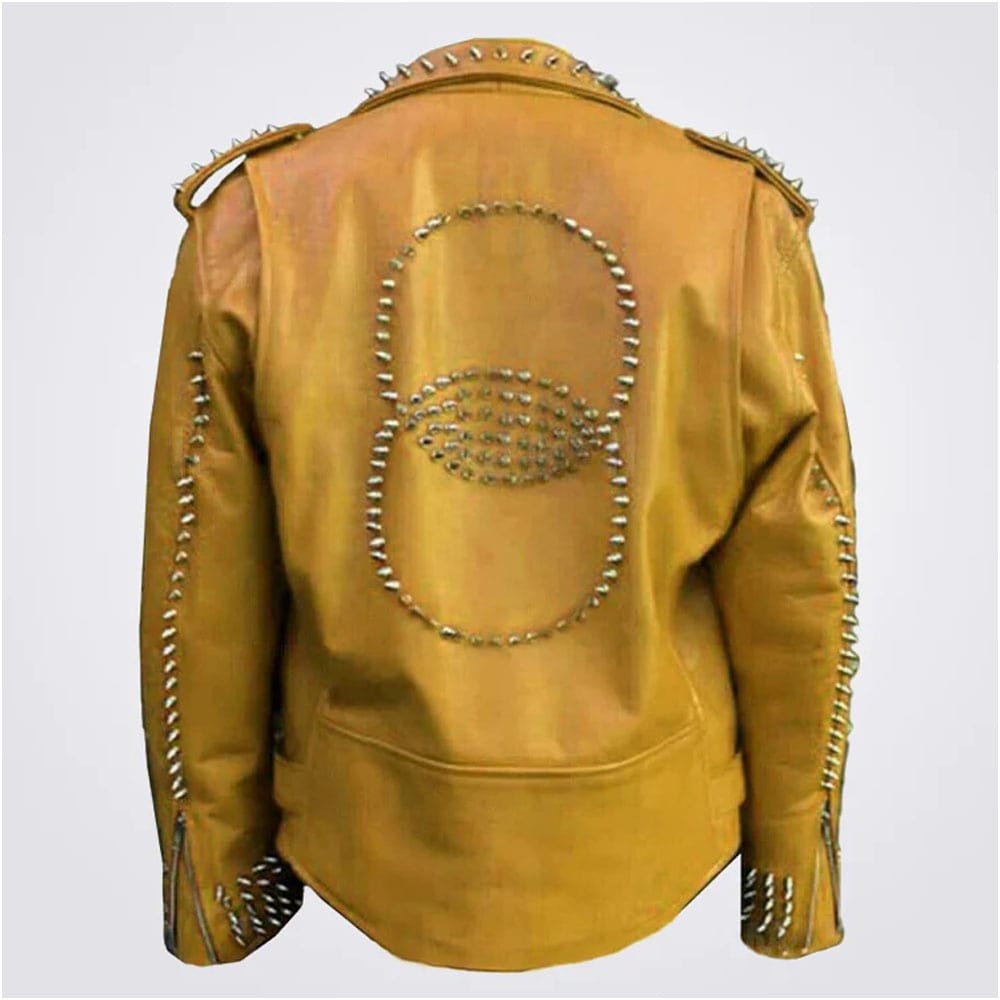 Orange Silver Spikes Biker Jacket