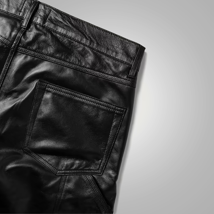New Black Leather Sheep Skin Skinny Shearling Leather Jeans Pants