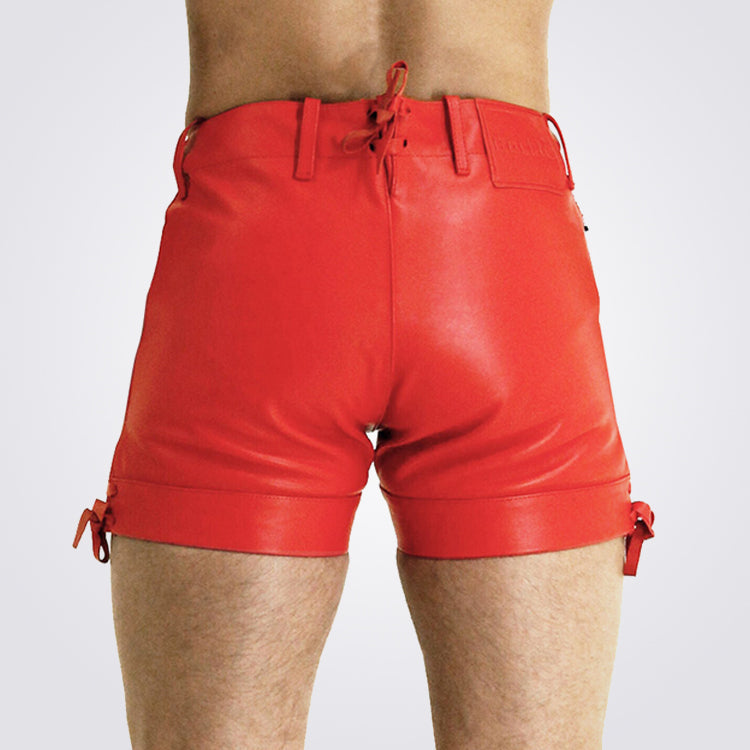 New Red Leather Shorts For Mens