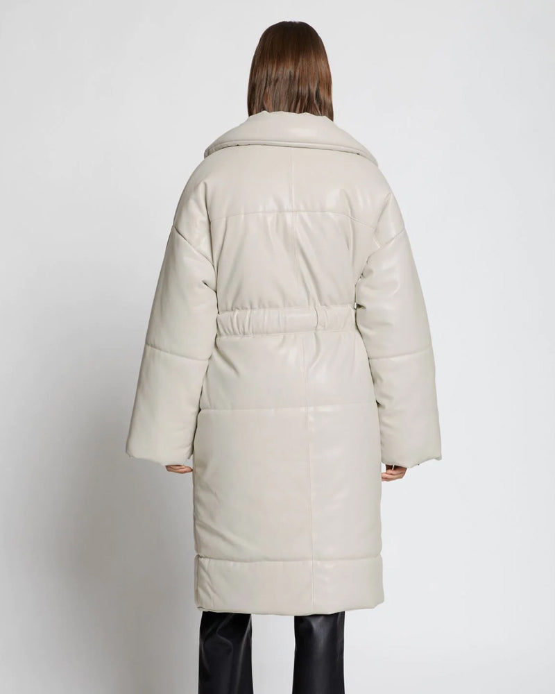 Buy Best Classic Fashion Off White Faux Leather Puffer Trench Coat
