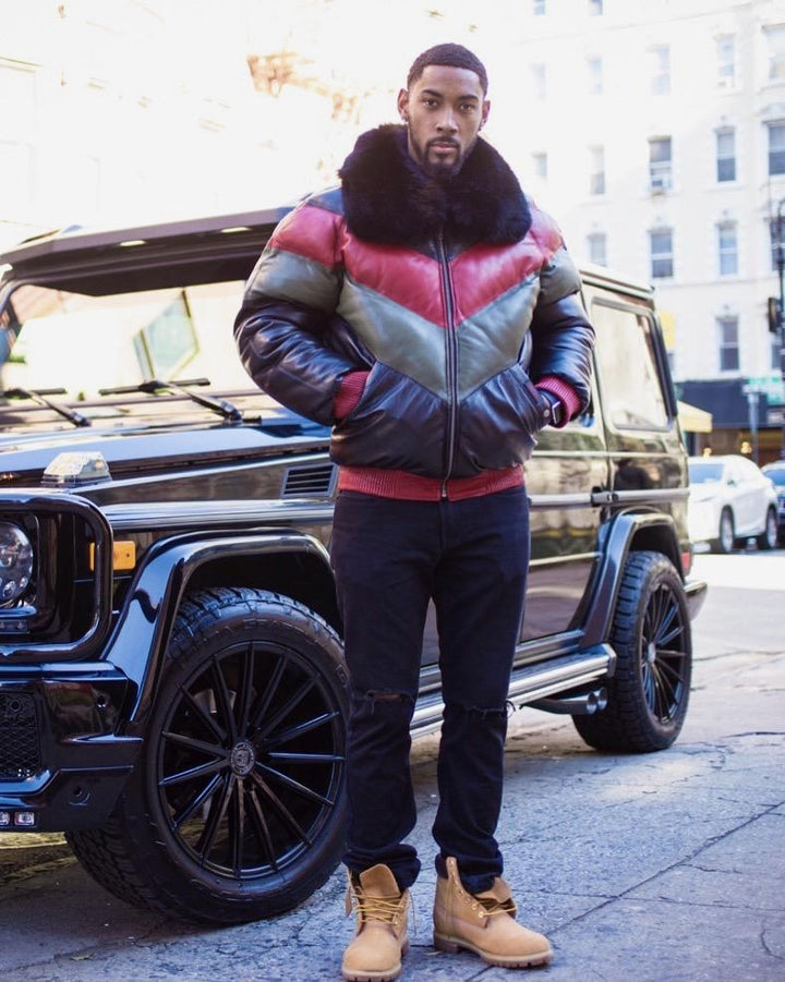 Men v Bomber Jacket - Multi Color Red/Green/Black