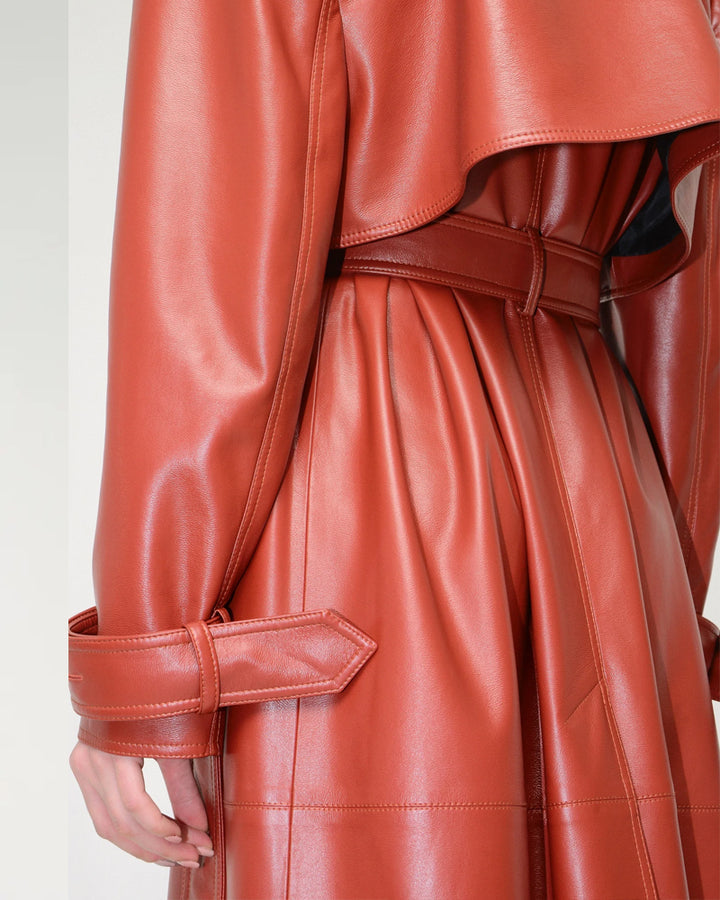 Buy Red Lambskin Leather Trench Coat