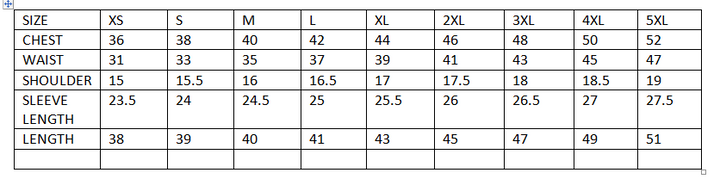 RFX Leather Size Chart