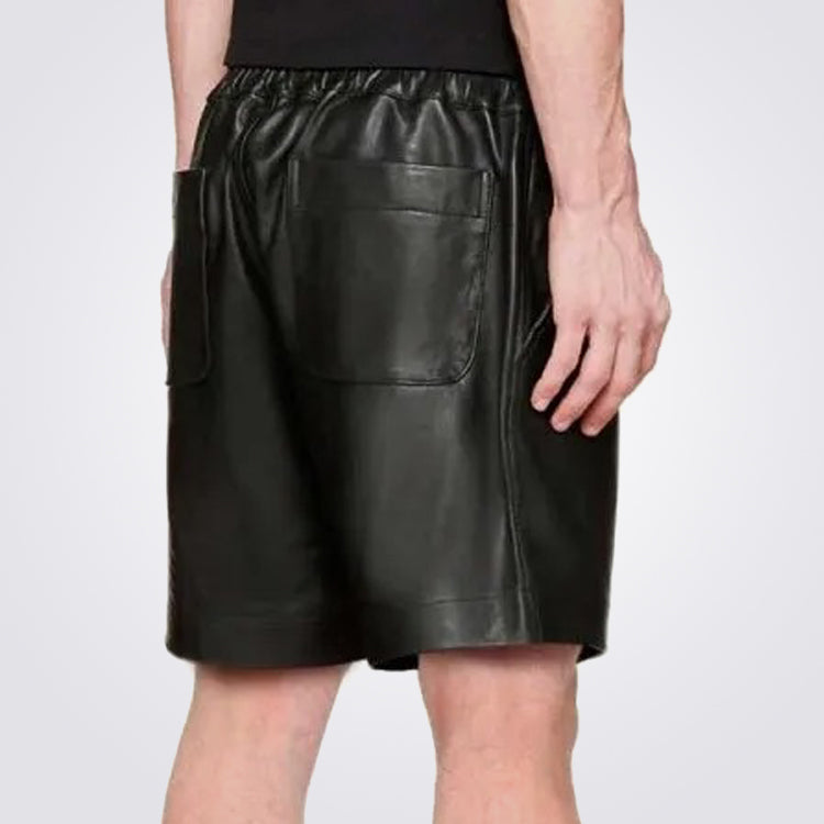 Simple Black Leather Shorts for Men in Classic Fashion